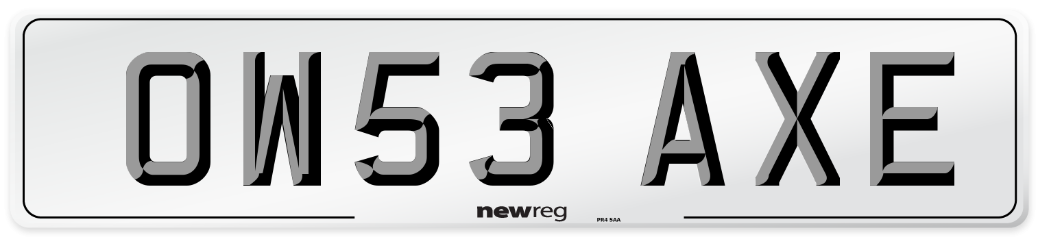 OW53 AXE Number Plate from New Reg